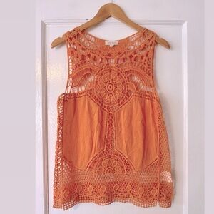 EUC Taylor & Sage Crochet Boho Sleeveless Cotton Festival Top Size M Orange